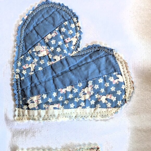 Antique Quilt Appliqued Sweatshirt - Love - SZ L - Picture 4 of 6